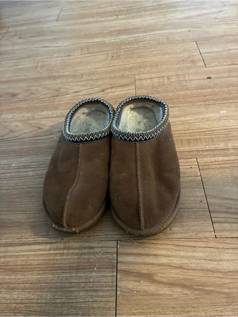 UGG Tasman Slippers Chestnut Brown Suede Women’s Size 10 Sheepskin Lined - Picture 3 of 4